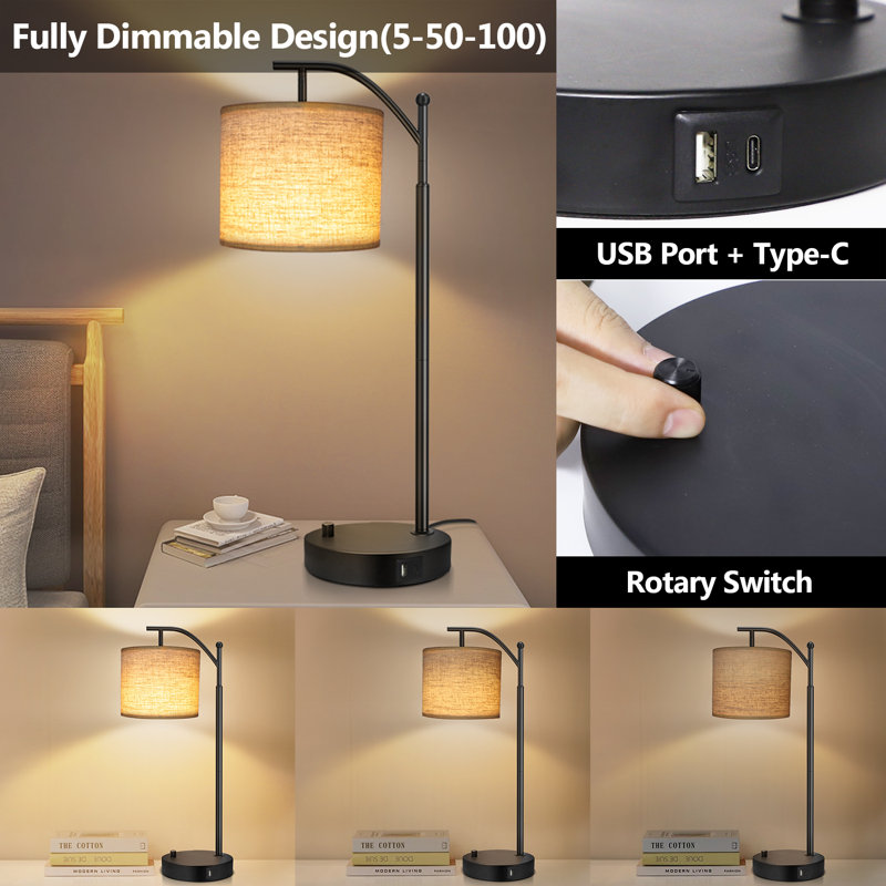 Veradi 23 Modern Arched Small Table Lamp with Bulb Rotary Dimmer Switch Desk Lamp with with Adjustable Shade Set of 2
